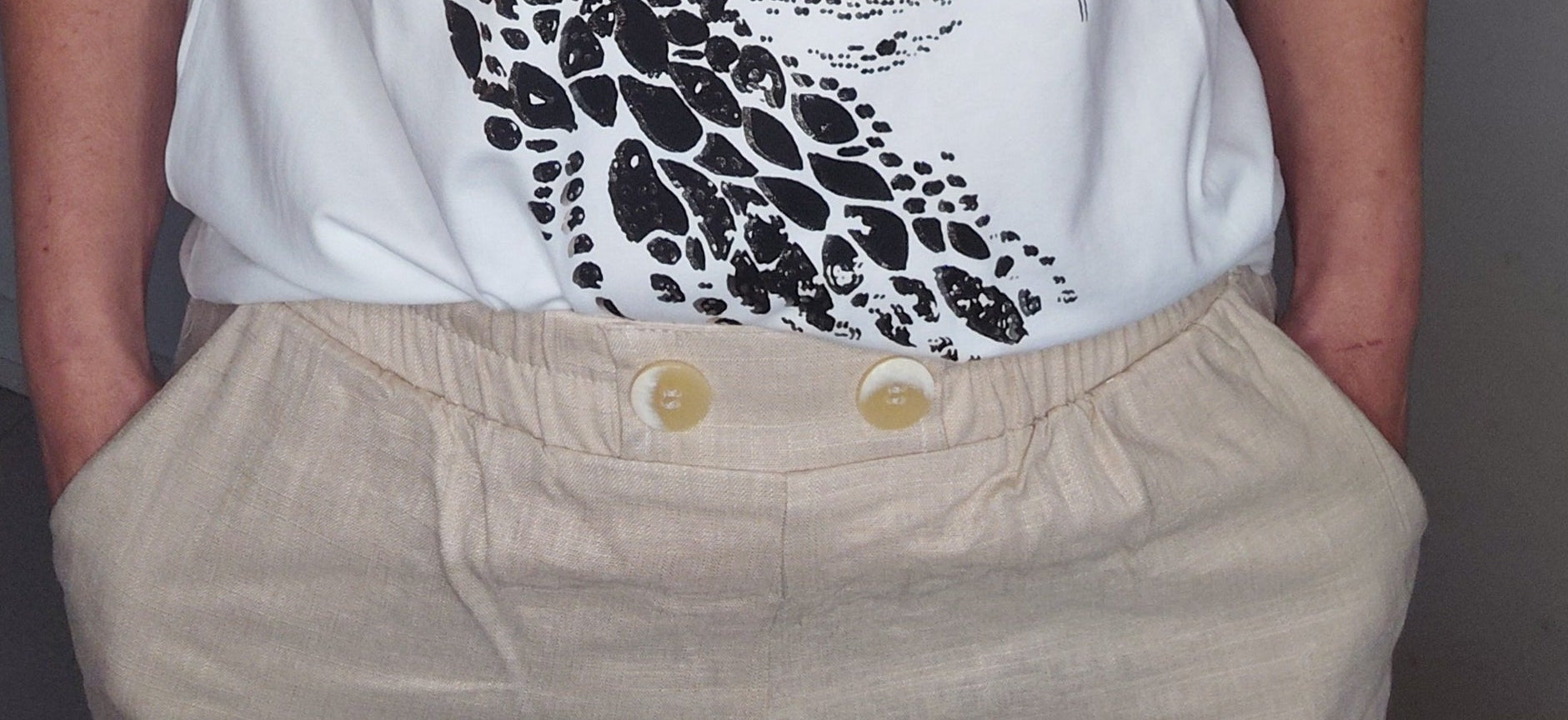 Short fluide en lin mélangé crème