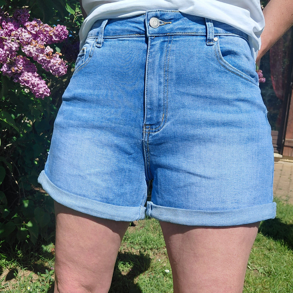 Short jeans confort taille haute