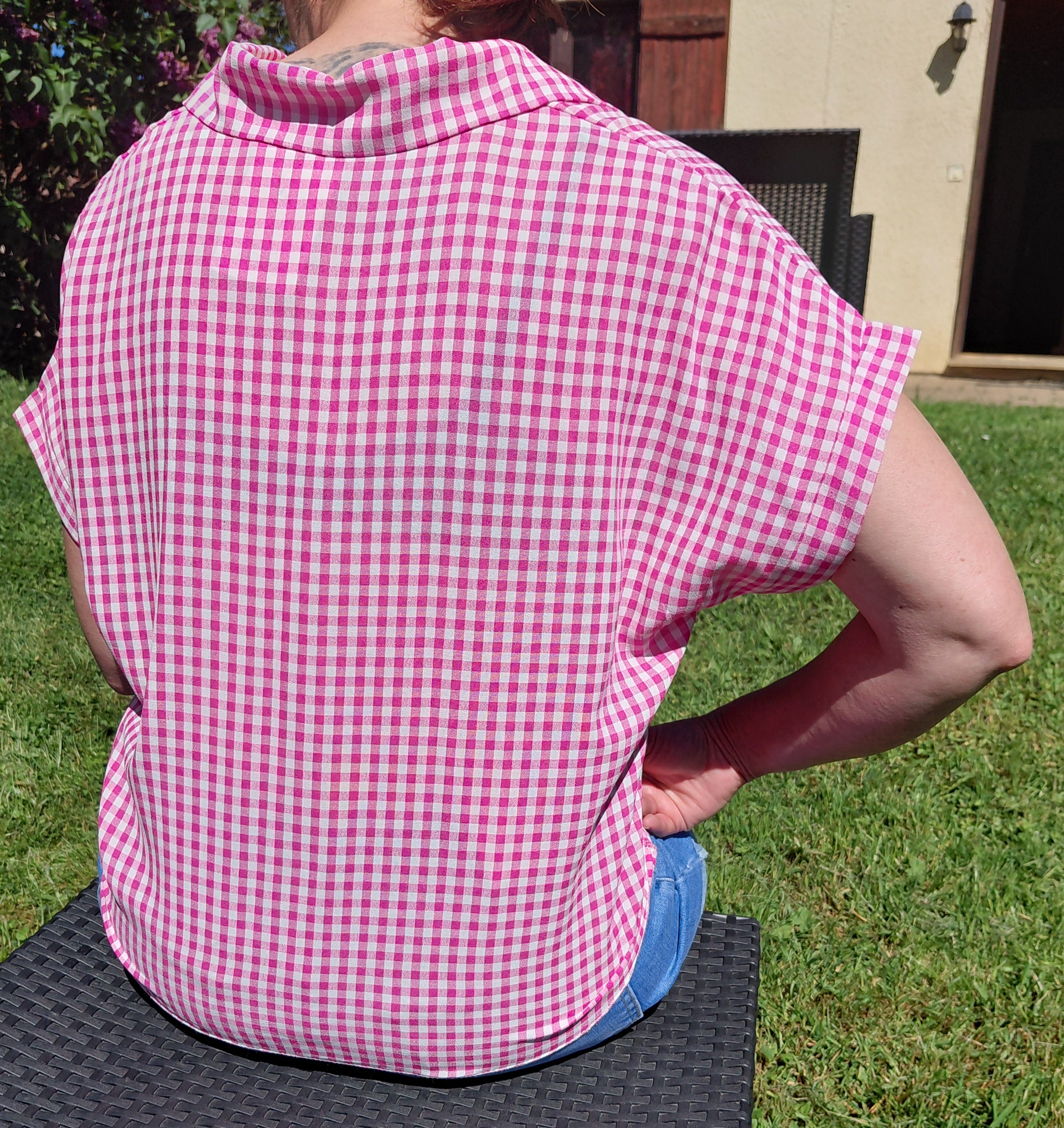 Chemise vichy framboise avec noeud frontal