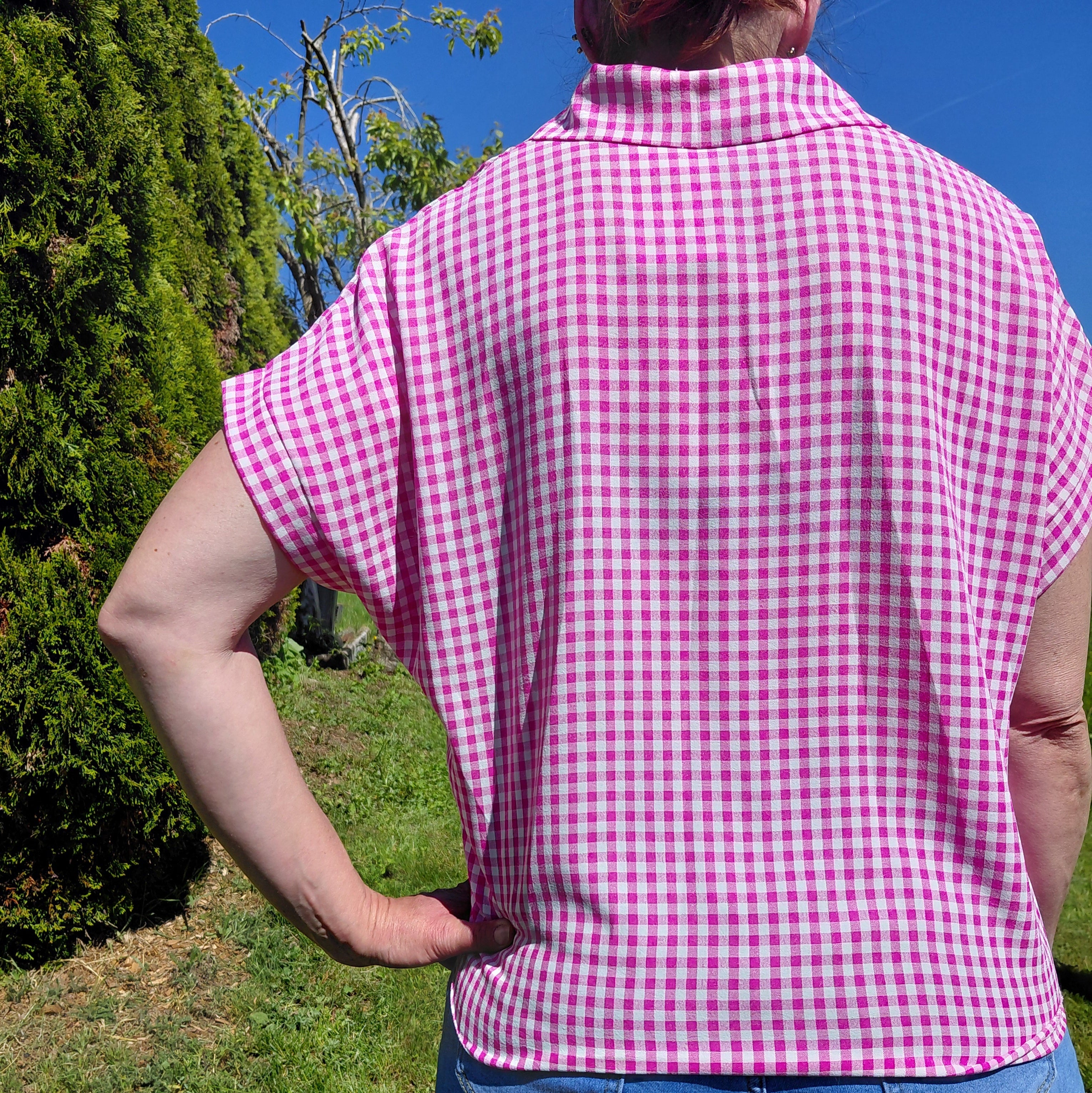 Chemise vichy framboise avec noeud frontal