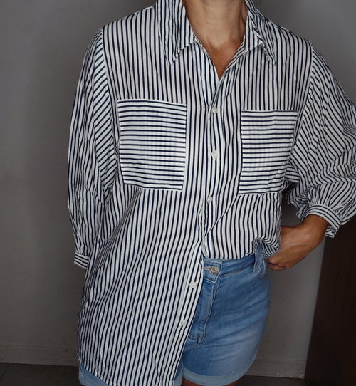 Chemise rayée fluide marine fausses poches