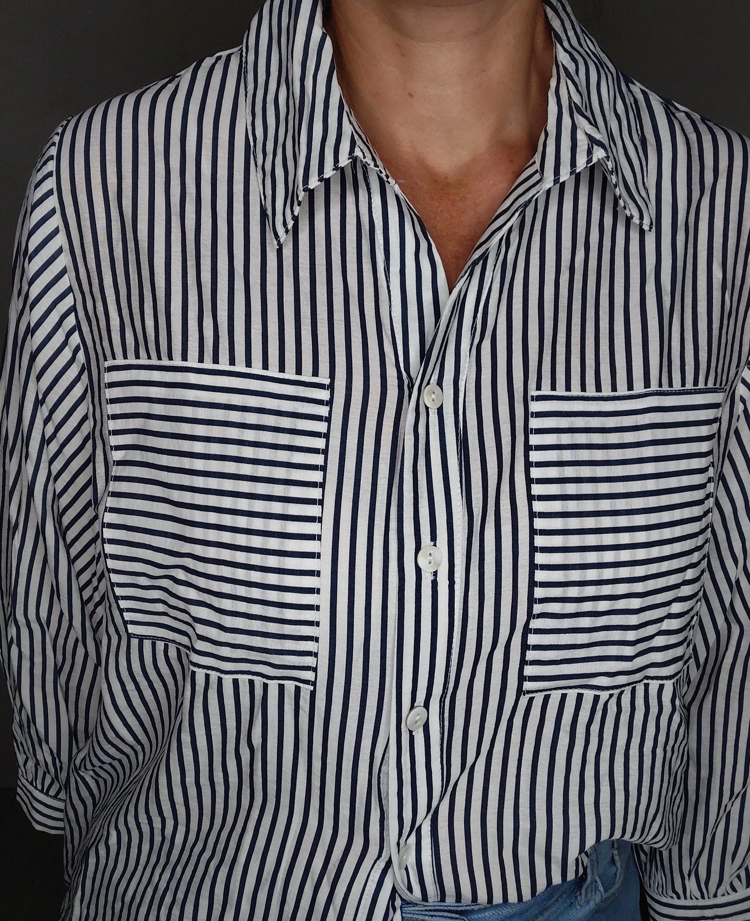 Chemise rayée fluide marine fausses poches