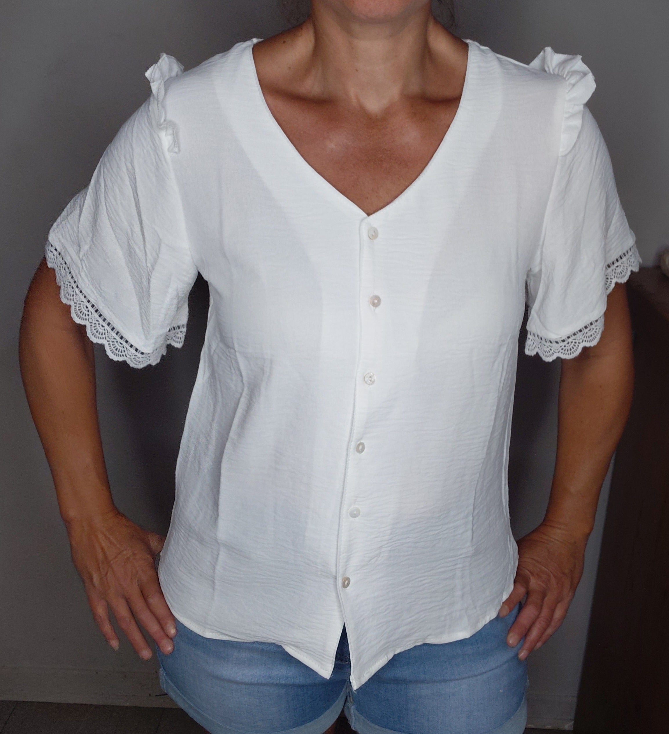 Blouse légère fluide à manches courtes blanche