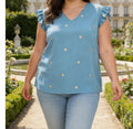 Tee-shirt bleu cœur doré grande taille