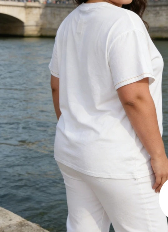 Tee-shirt blanc brodé cœur grande taille 