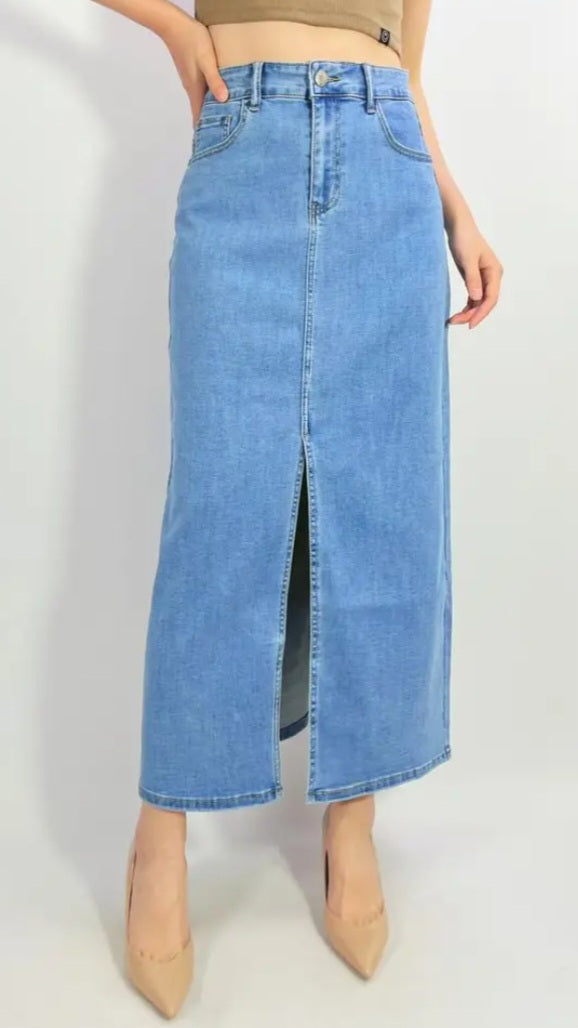 Jupe longue en jeans stretch