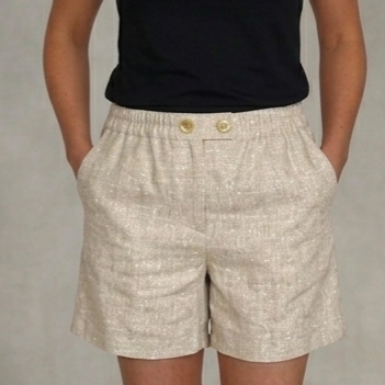 Short beige en lin lurex argent