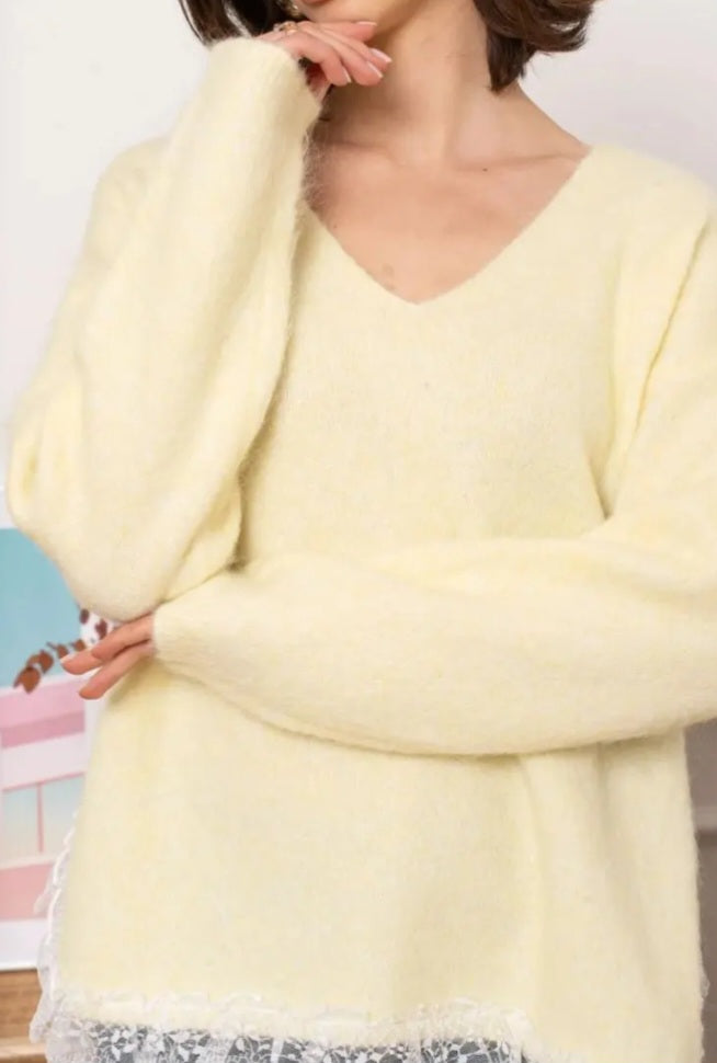 PULL JAUNE EN LAINE DENTELLE
