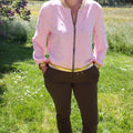 Blouson bomber rose imprimé feuilles dorées Jolifly