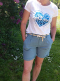 Short lin bleu avec ceinture
