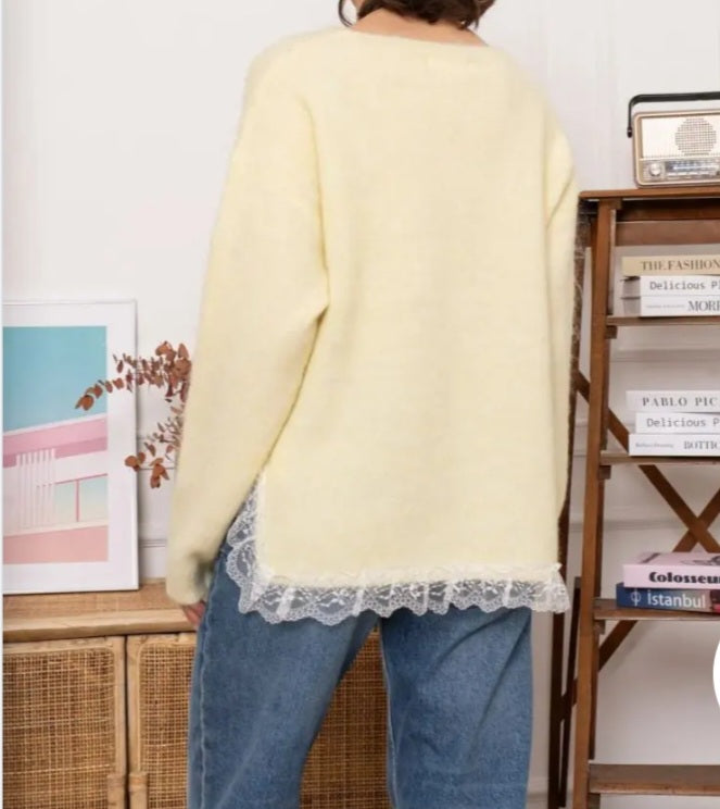 PULL JAUNE EN LAINE DENTELLE
