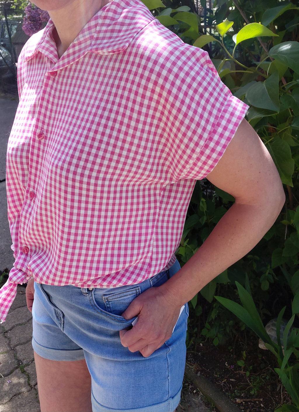 Chemise vichy framboise avec noeud frontal