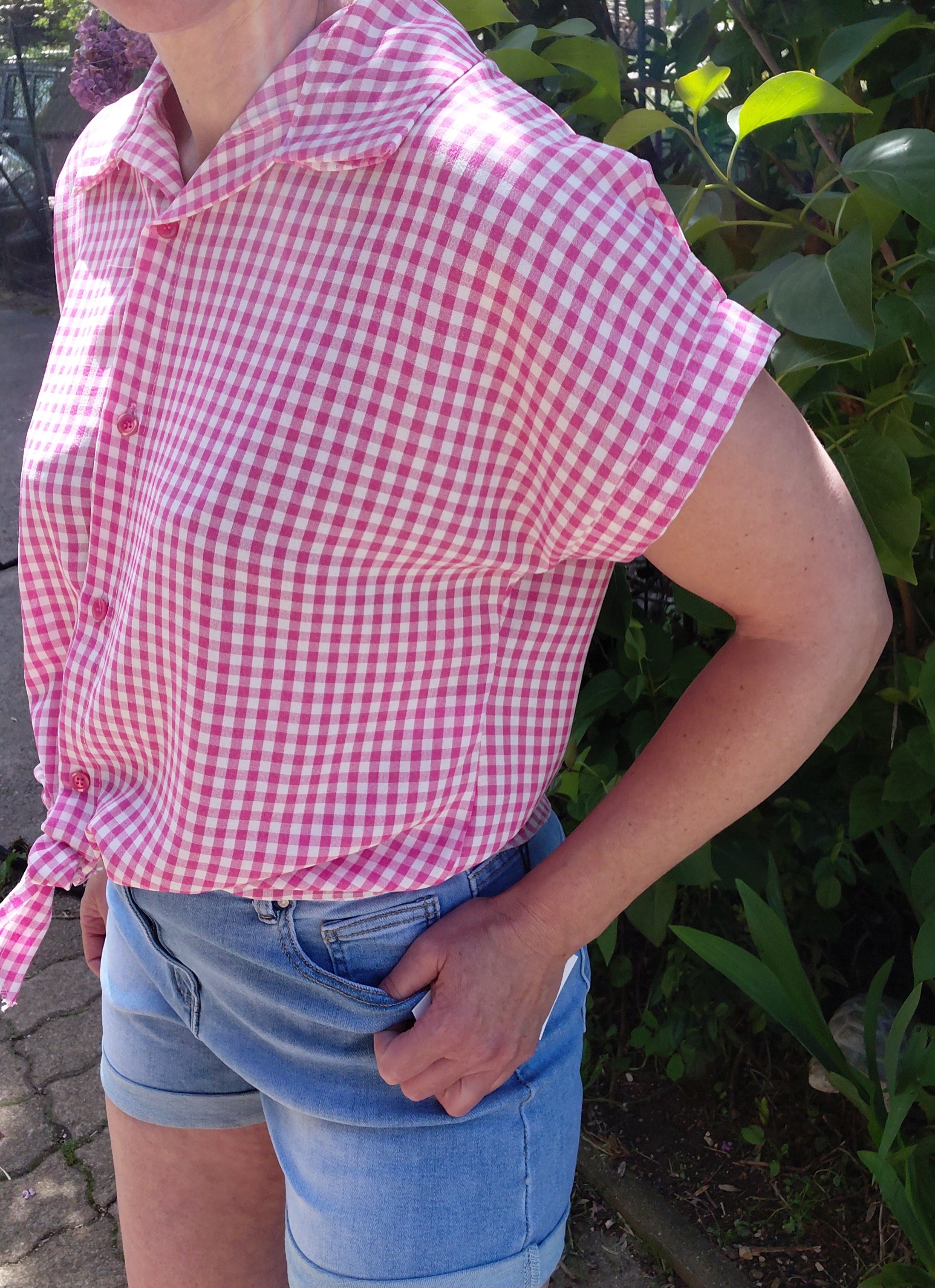 Chemise vichy framboise avec noeud frontal