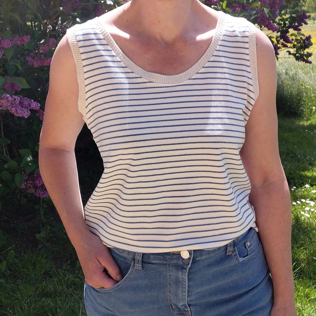 Débardeur rayé couleur jeans et lurex