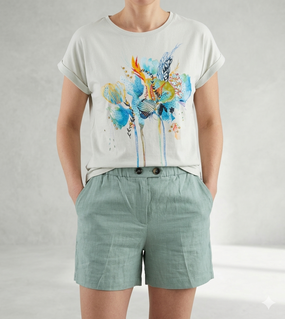 Short fluide en lin mélangé vert