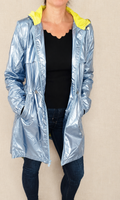 Veste coupe vent longue métallisé bleu