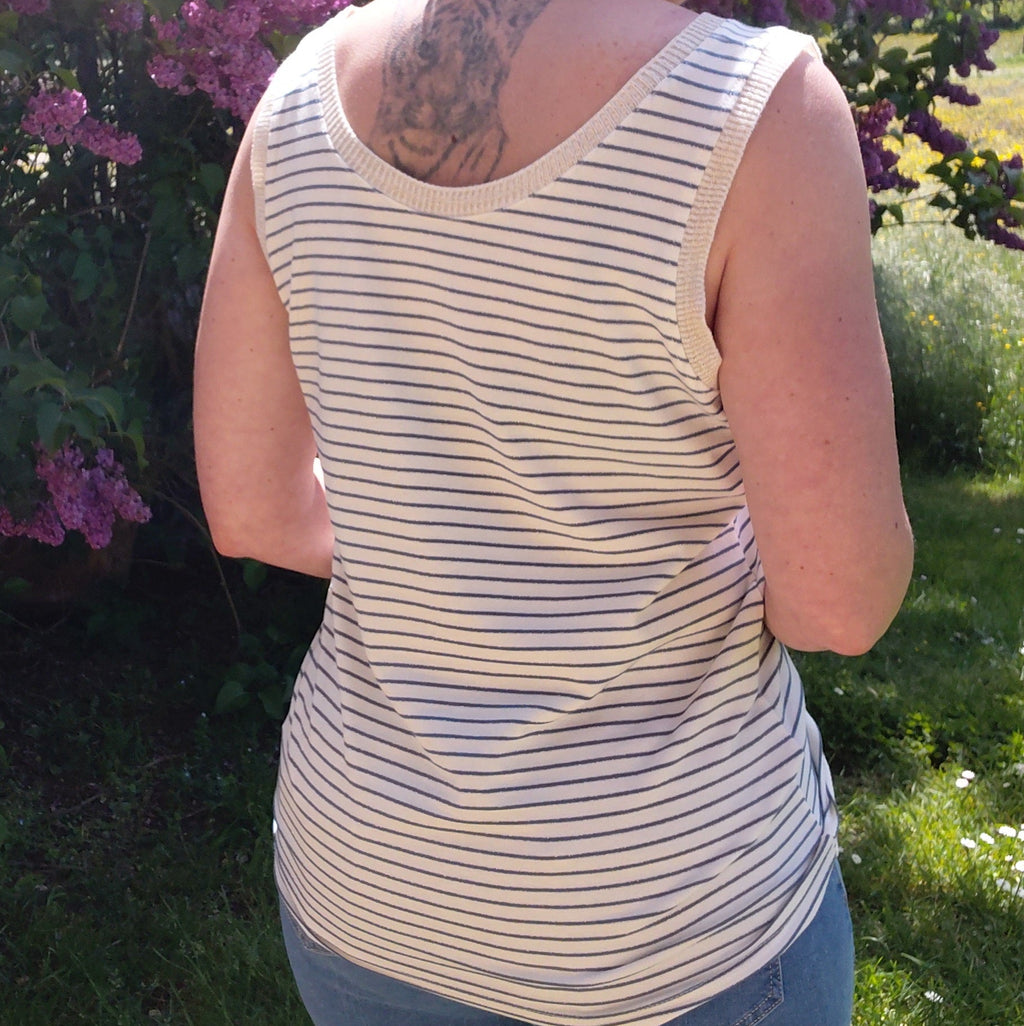 Débardeur rayé couleur jeans et lurex