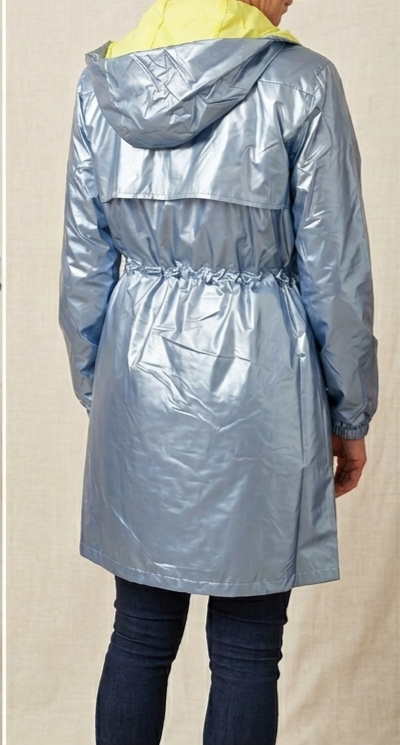 Veste coupe vent longue métallisé bleu
