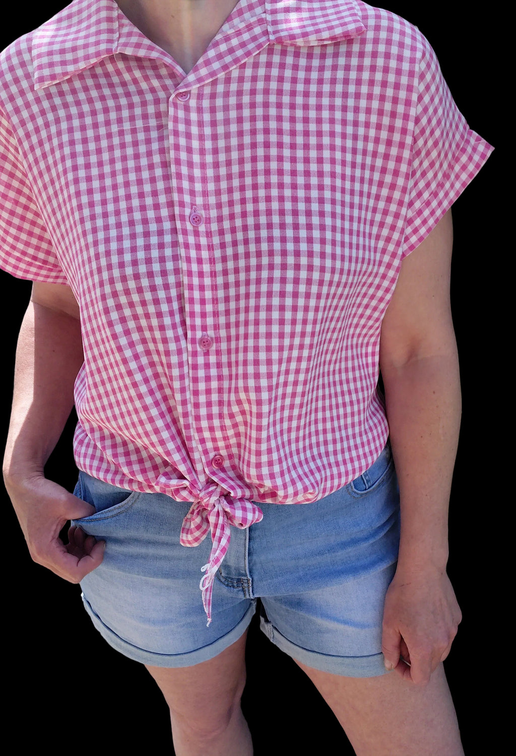 Chemise vichy framboise avec noeud frontal
