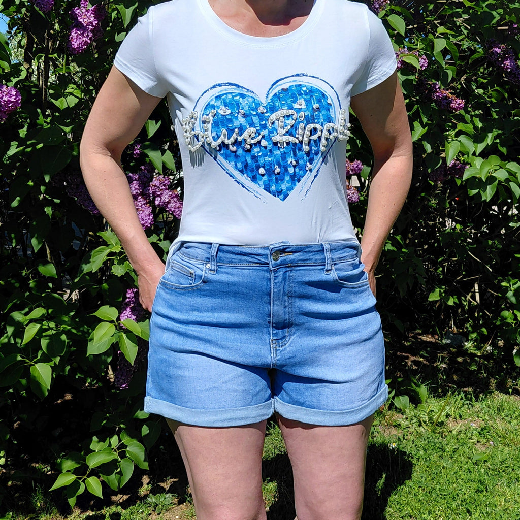 Short jeans confort taille haute