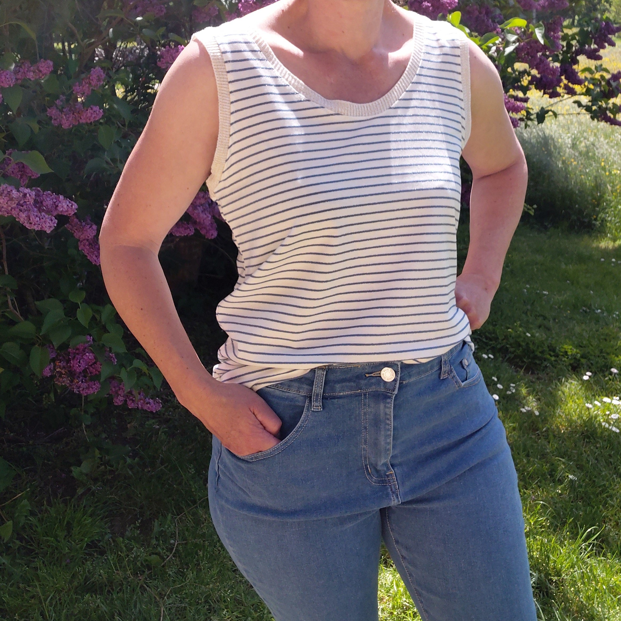 Débardeur rayé couleur jeans et lurex