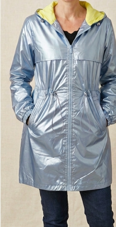 Veste coupe vent longue métallisé bleu