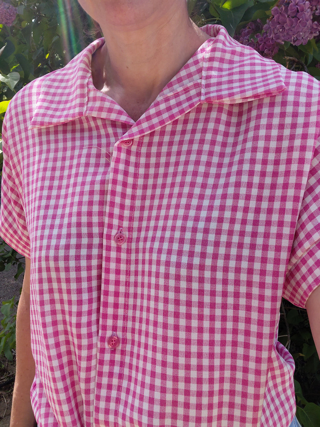 Chemise vichy framboise avec noeud frontal