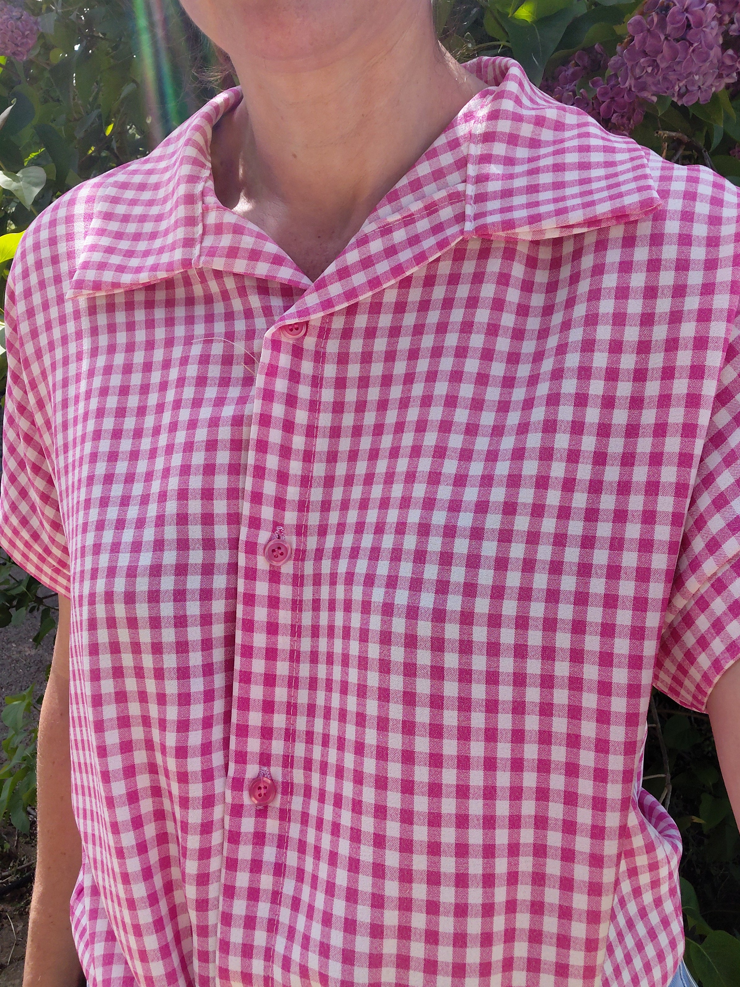 Chemise vichy framboise avec noeud frontal
