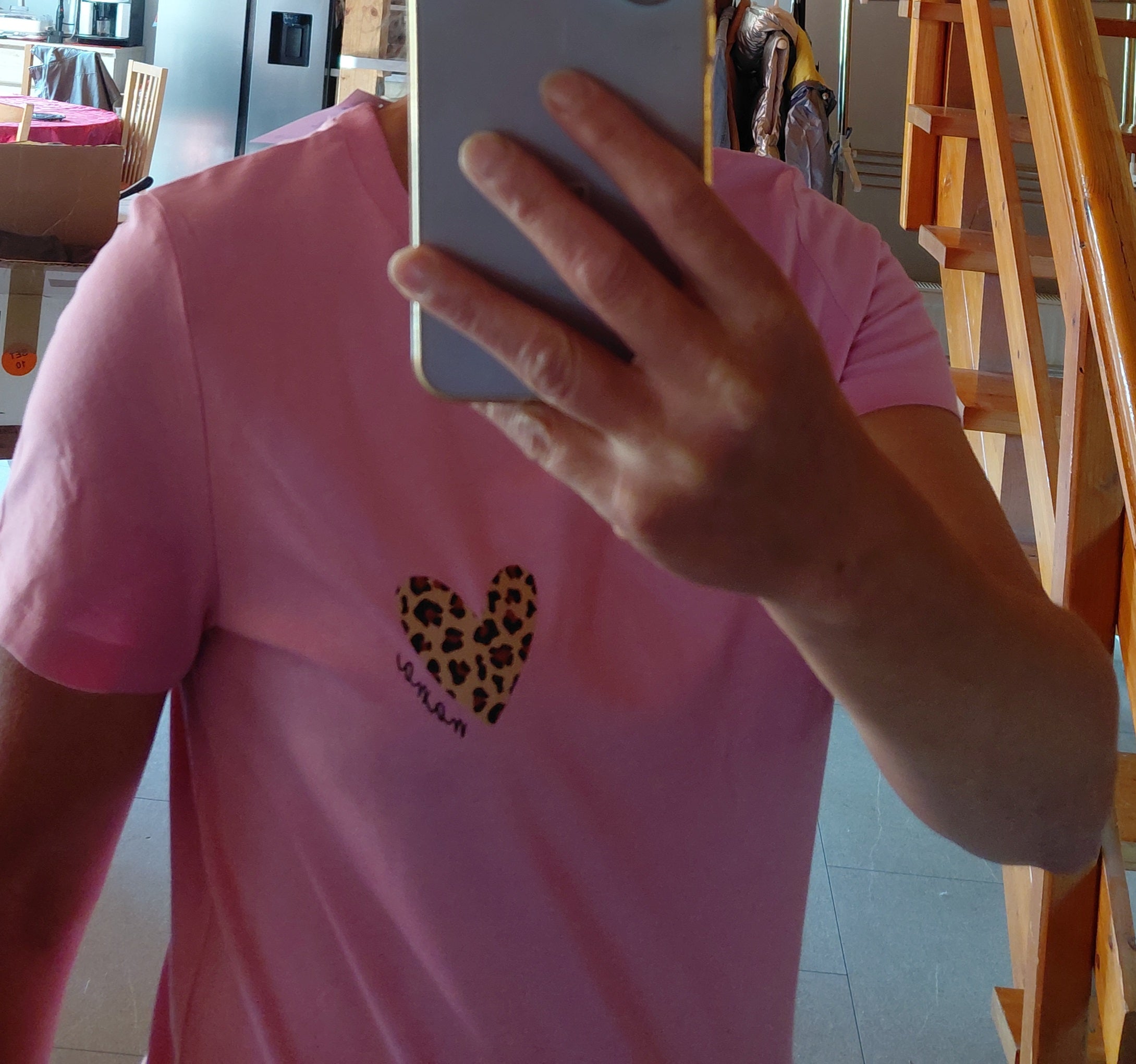 Tee shirt cœur mama léopard rose