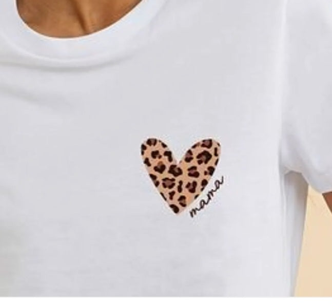 Tee shirt coeur mama léopard blanc