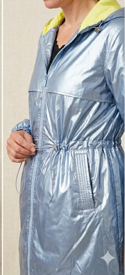 Veste coupe vent longue métallisé bleu