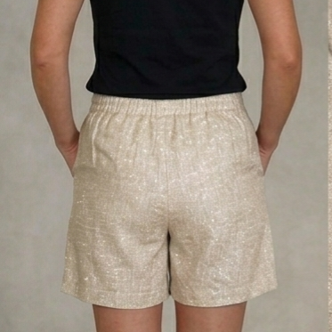 Short beige en lin lurex argent