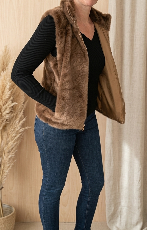 Manteau sans manches fausse fourrure