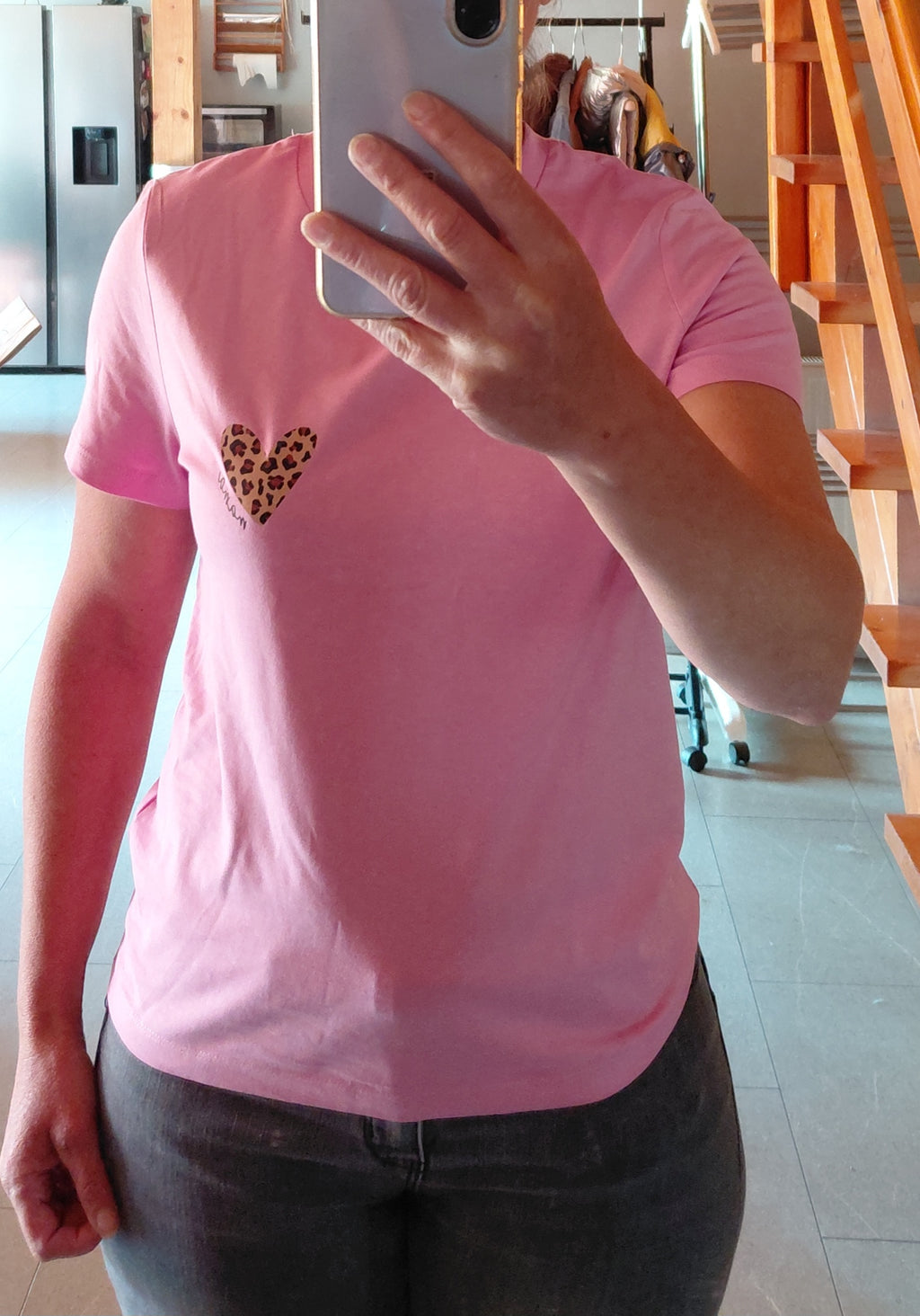 Tee shirt cœur mama léopard rose