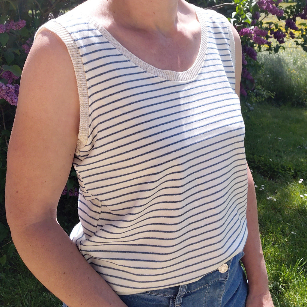 Débardeur rayé couleur jeans et lurex