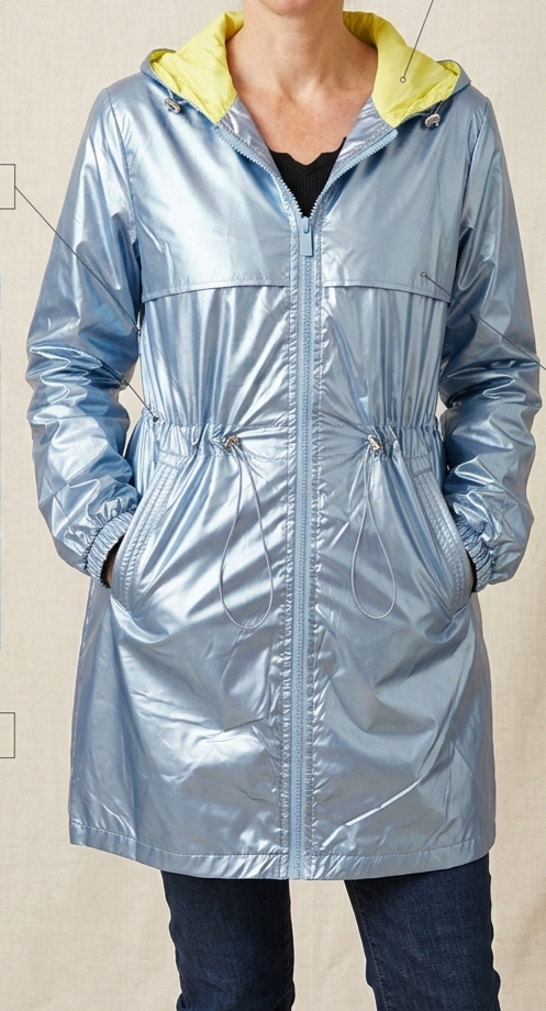 Veste coupe vent longue métallisé bleu