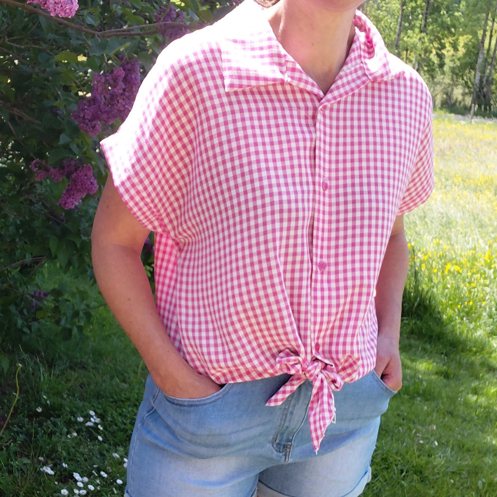 Chemise vichy framboise avec noeud frontal