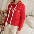 Sweat rouge à capuche motif ancre "Amour" avec cordon tressé blanc